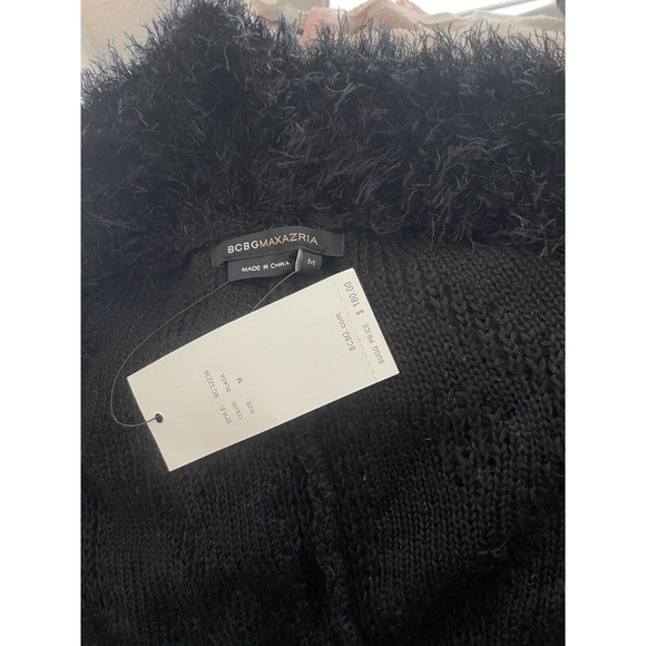 BCBGMAXAZRIA Cardigan Women's Medium Black Open Front‎ Longline Faux Fur NWT - Picture 6 of 6